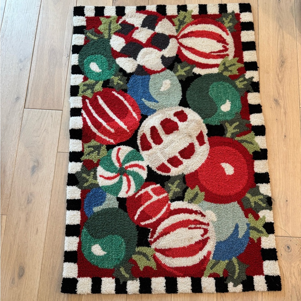 MacKenzie-Childs Jolly Ornaments Rug with Red and Green